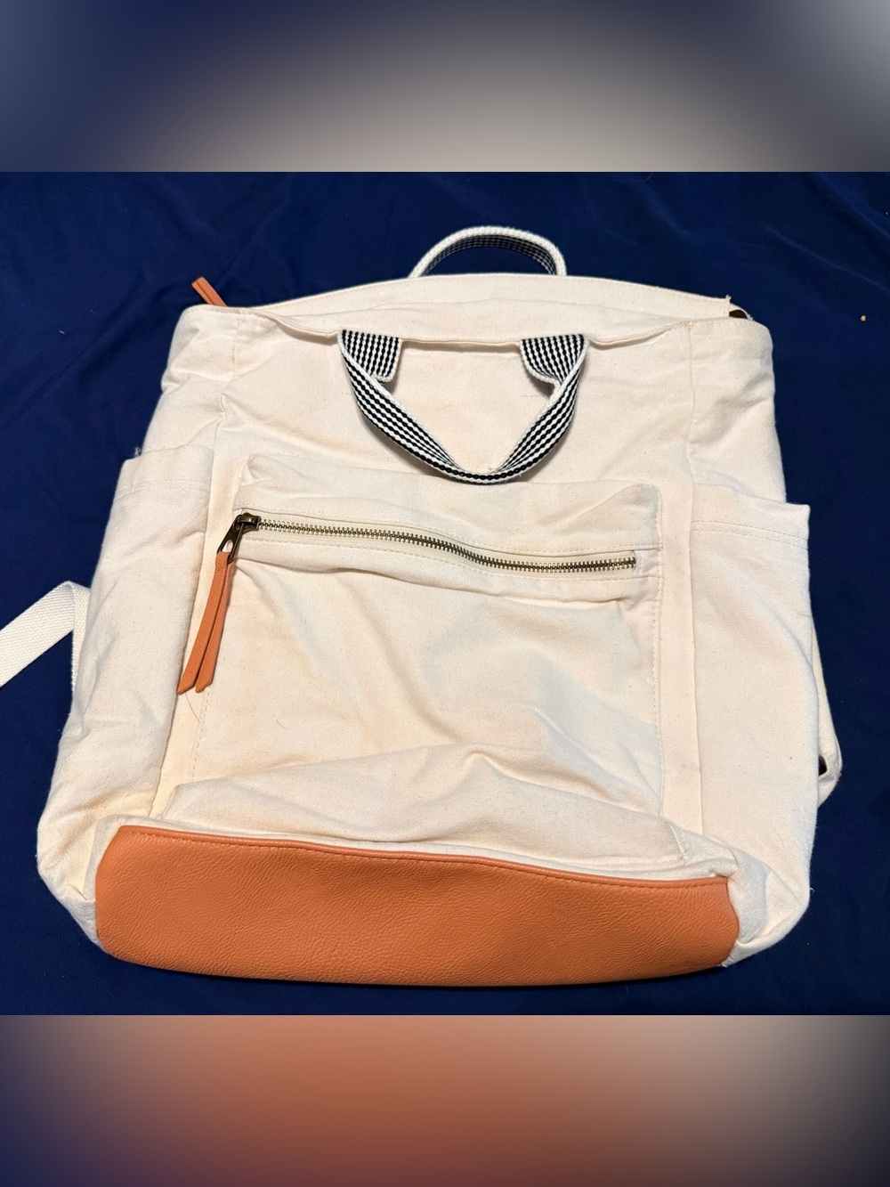 Canvas Backpack with Tan faux Leather Base - Casual Women’s Daypack